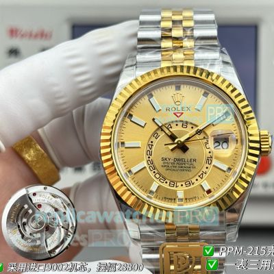 PPM Swiss Clone Rolex Gain Weight Sky-Dweller Yellow Gold Two-Tone Jubilee Band Watch 